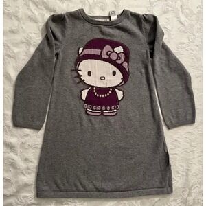 Hello Kitty H&M Girls Dress Gray Purple Long Sleeve Knit Cartoon‎ 4-6Y